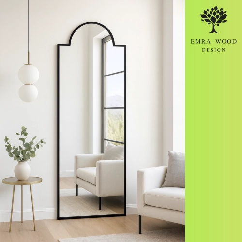 Dekoracyjne lustro półowalne w czarnej ramie MDF - ROSANO